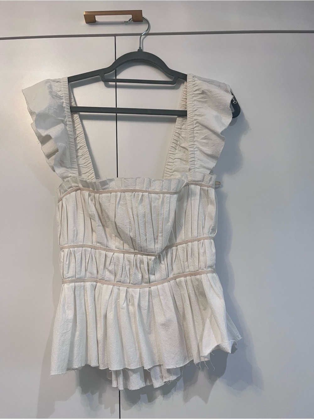Free People Cream Ruffle Peplum Camisole